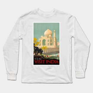 Vintage Travel Poster Visit India The Taj Mahal Long Sleeve T-Shirt